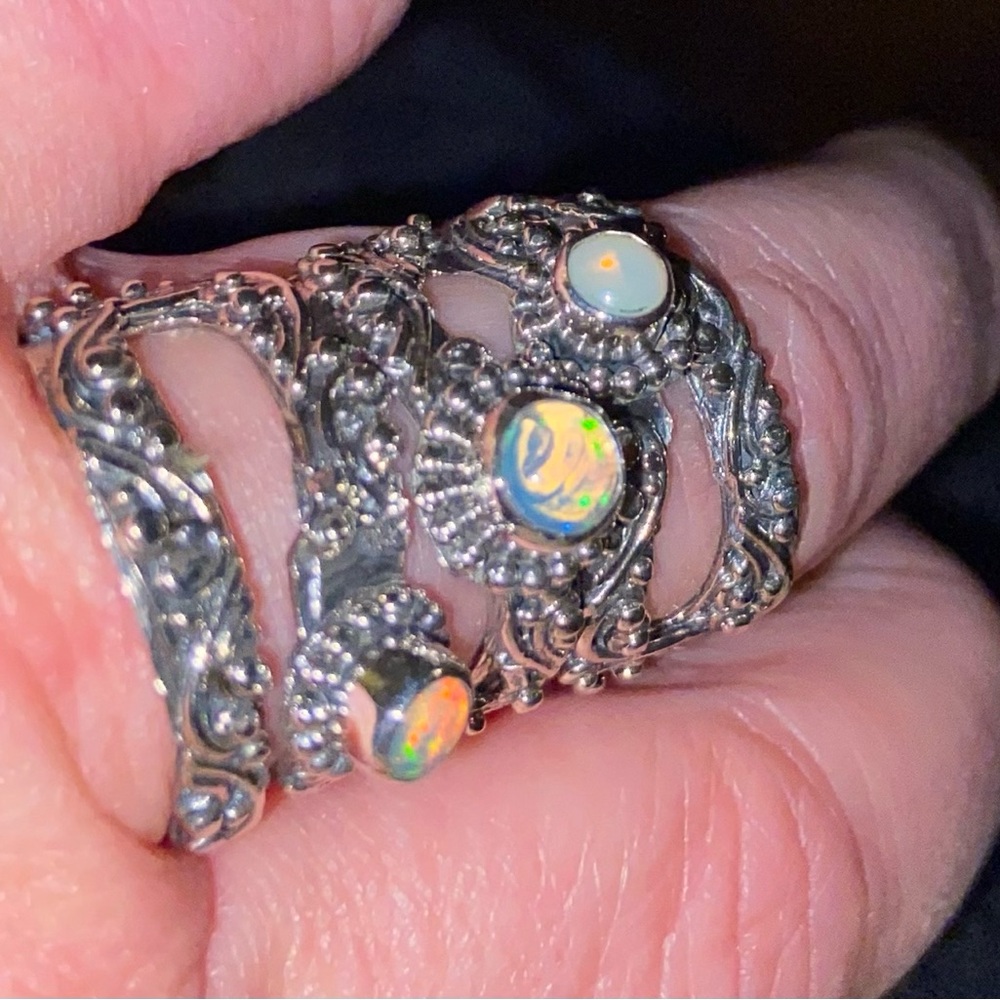 NWT Ethiopian Opal 3-Stone Ring in .925 Sterling Silver! Made in Bali! - Picture 8 of 13